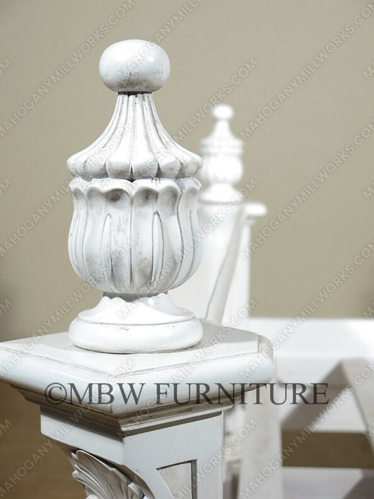 Shabby Chic French‑Style Hand‑Carved Distressed White Bed