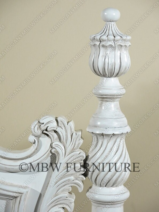 Shabby Chic French‑Style Hand‑Carved Distressed White Bed