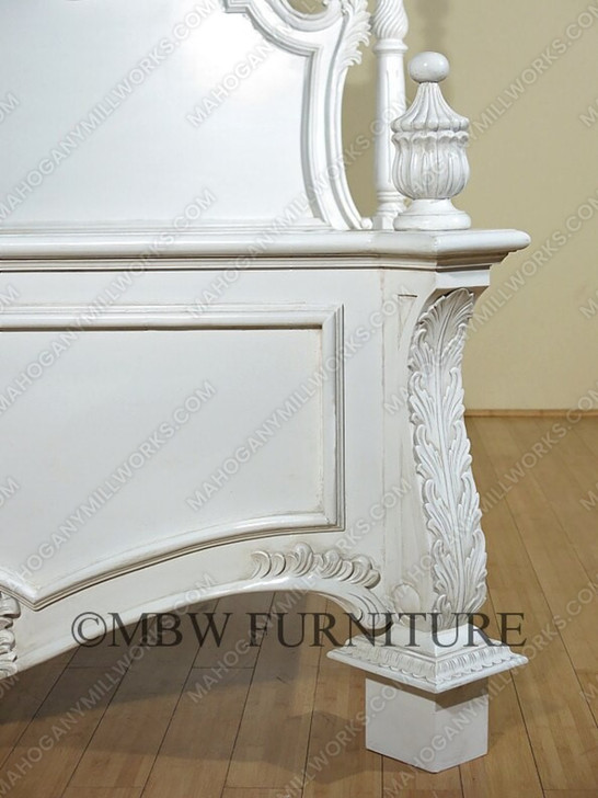 Shabby Chic French‑Style Hand‑Carved Distressed White Bed
