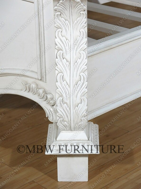 Shabby Chic French‑Style Hand‑Carved Distressed White Bed