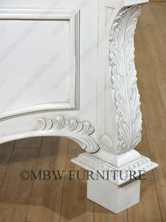 Shabby Chic French‑Style Hand‑Carved Distressed White Bed