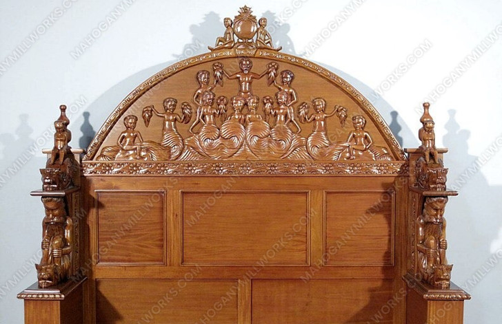 Light Mahogany Neoclassical Empire Revival Hand-Carved Mahogany Bed