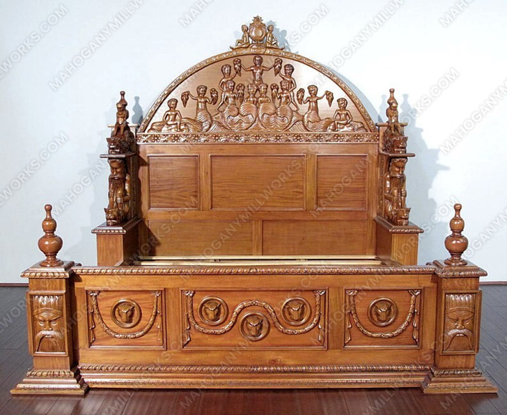Light Mahogany Gothic Ornate Heavily Carved Bed