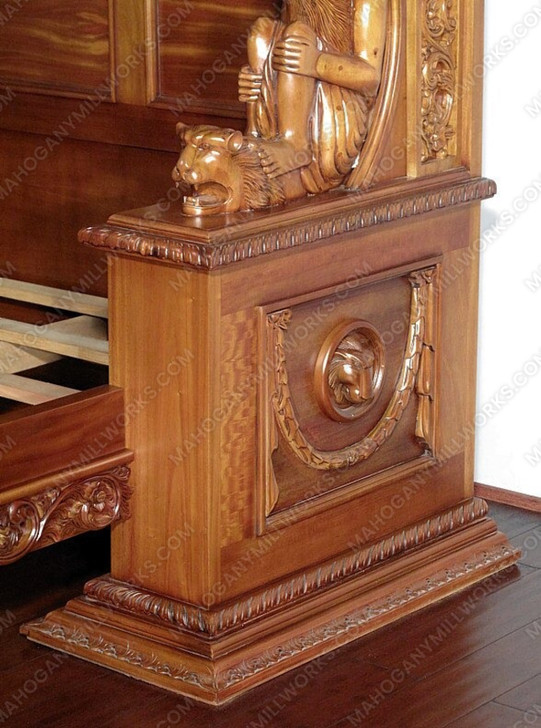 Light Mahogany Neoclassical Empire Revival Hand-Carved Mahogany Bed