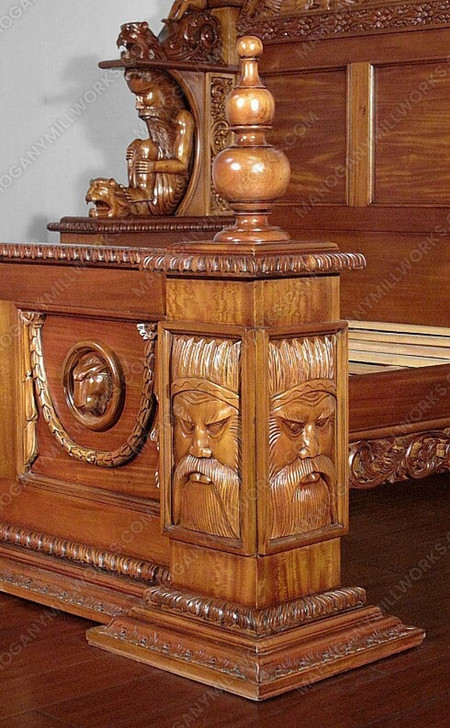 Light Mahogany Neoclassical Empire Revival Hand-Carved Mahogany Bed