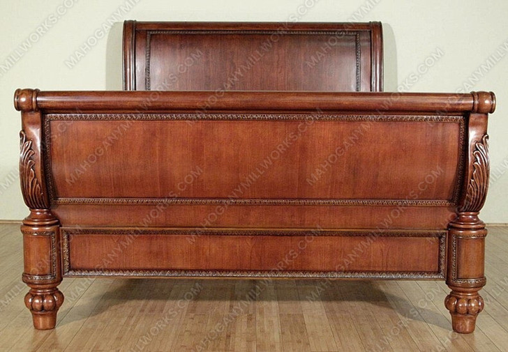 Elegant Carved Mahogany Sleigh Bed Frame with Scroll Legs