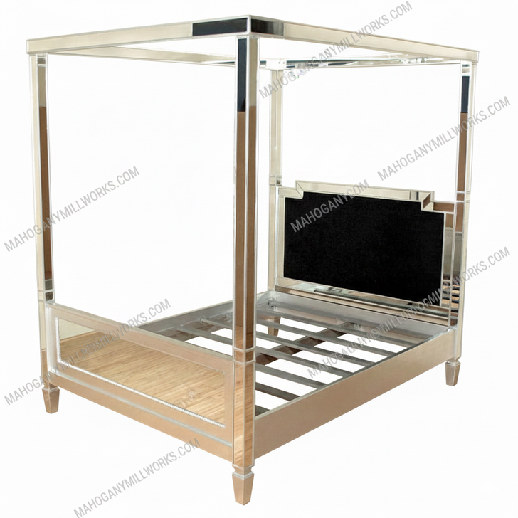Silver Mirrored Four Post Canopy Bed