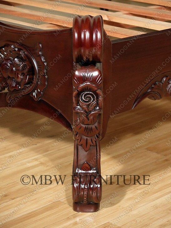 Dark Mahogany French Rococo Sleigh Bed