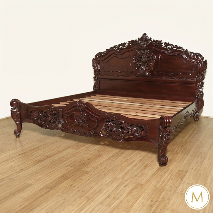 Dark Mahogany French Rococo Sleigh Bed