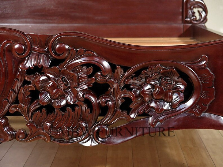 Dark Mahogany French Rococo Sleigh Bed