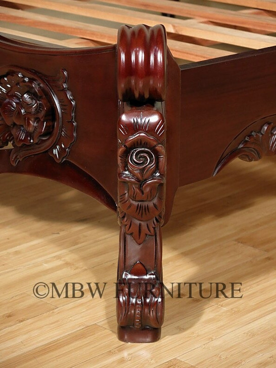 Dark Mahogany French Rococo Sleigh Bed