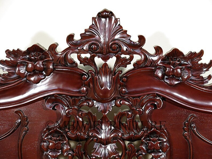 Dark Mahogany French Rococo Sleigh Bed