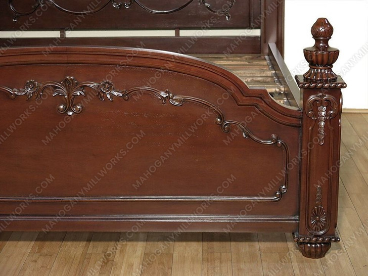 Dark Mahogany Carved Queen Panel Bed