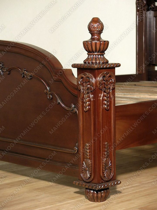 Dark Mahogany Carved Queen Panel Bed