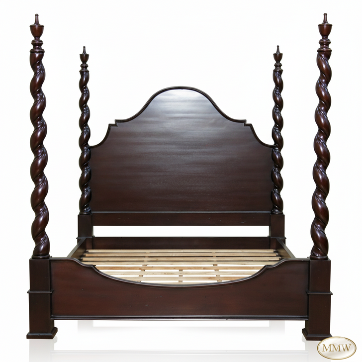 Dark Mahogany Barley Twist Four Post Bed