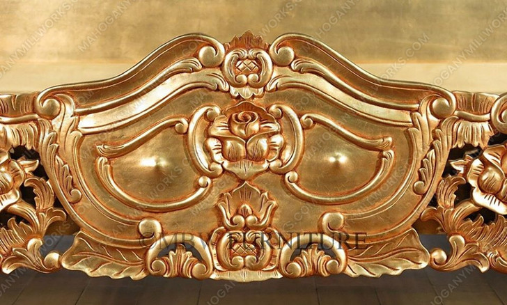 Antiqued Gold Leaf Rococo Panel Bed