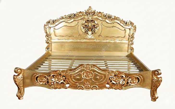 Antiqued Gold Leaf Rococo Panel Bed