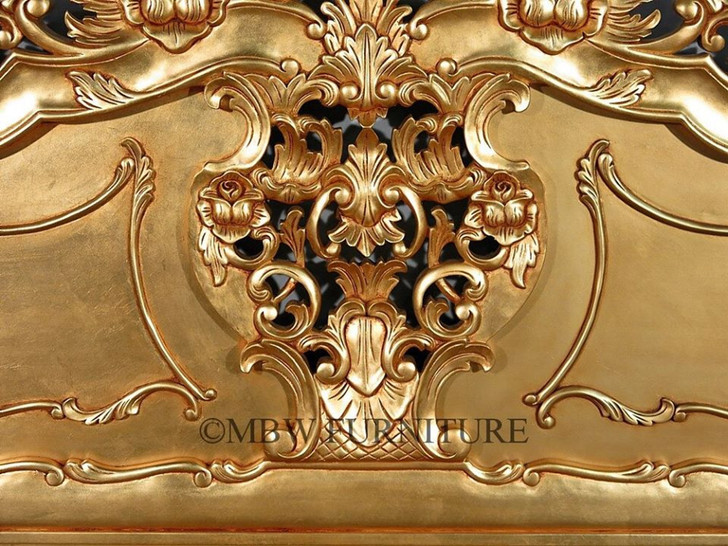 Antiqued Gold Leaf Rococo Panel Bed