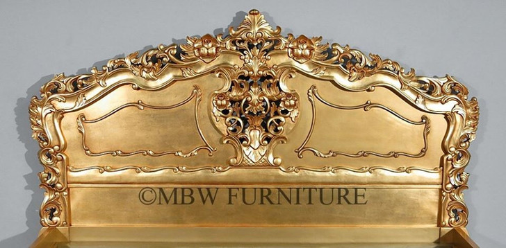 Antiqued Gold Leaf Rococo Panel Bed