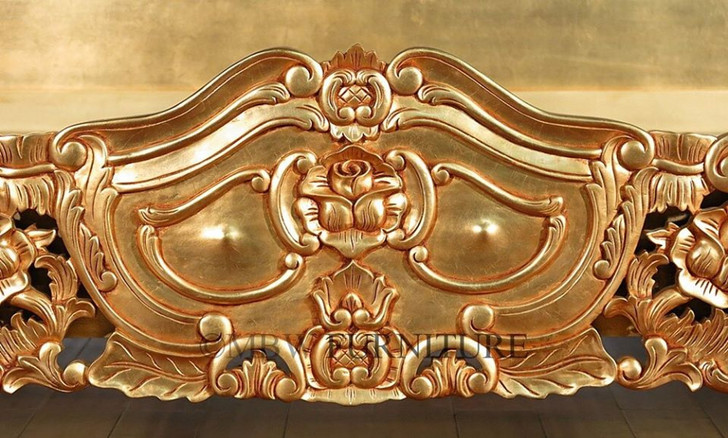 Antiqued Gold Leaf Rococo Panel Bed