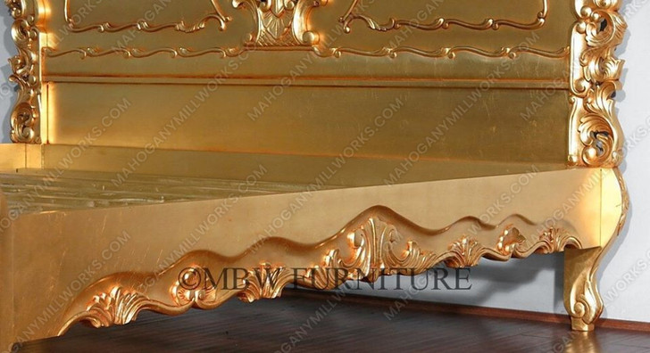 Antiqued Gold Leaf Rococo Panel Bed