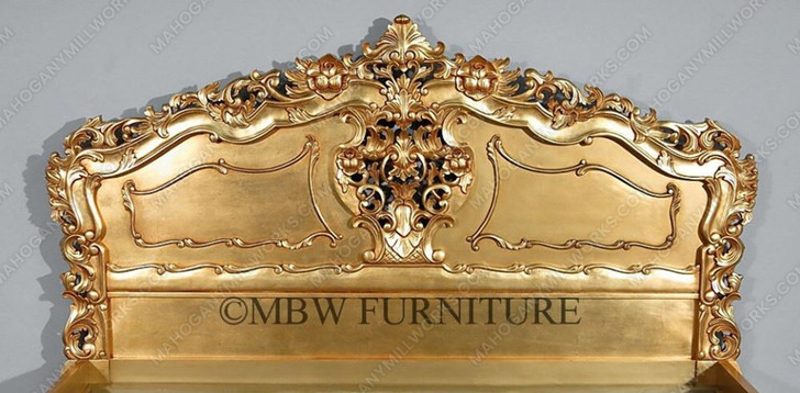 Antiqued Gold Leaf Rococo Panel Bed