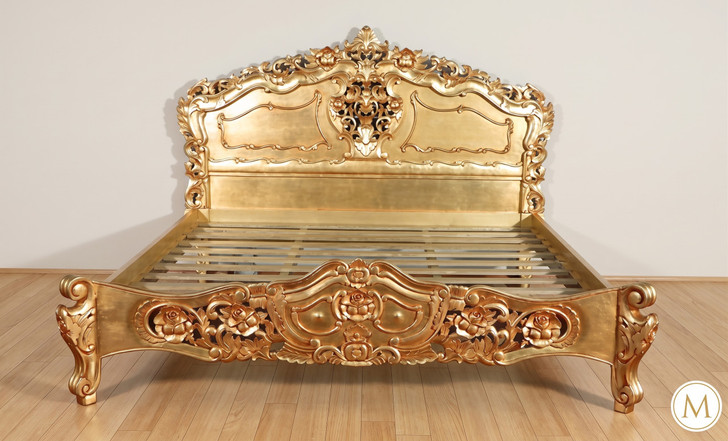 Antiqued Gold Leaf Rococo Panel Bed