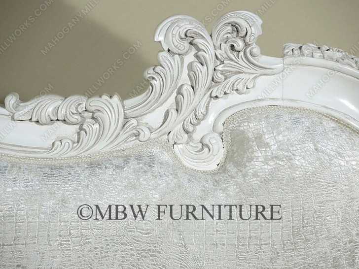 Solid Mahogany Antiqued White Finish French Rococo King Bed