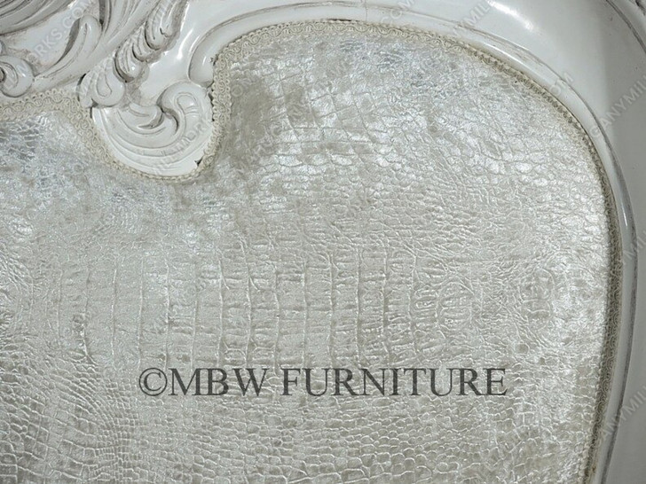 Solid Mahogany Antiqued White Finish French Rococo King Bed