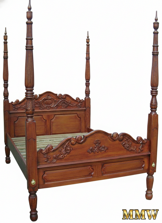 Colonial Hand-Carved Four-Poster Bed