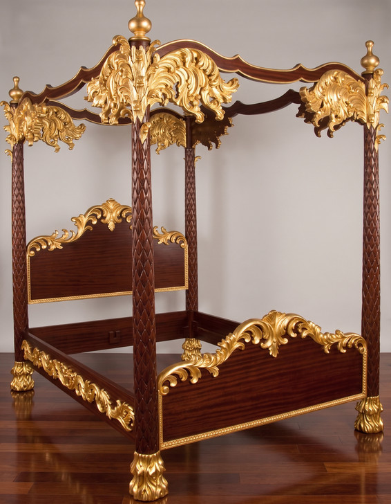 French Baroque Rococo Hand-Carved Canopy Bed