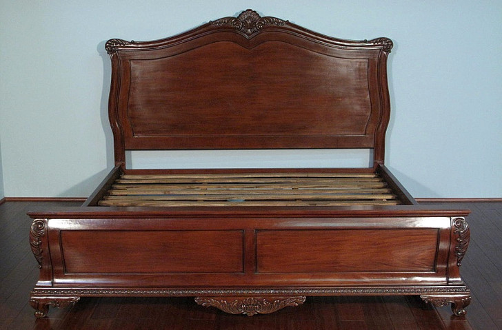 Solid Mahogany Eastern King Hand Carved Panel Bed
