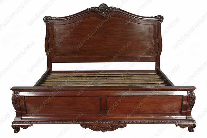 Solid Mahogany Eastern King Hand Carved Panel Bed