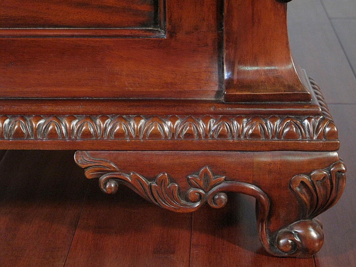 Mahogany Distressed Bed w/ Carved Accents