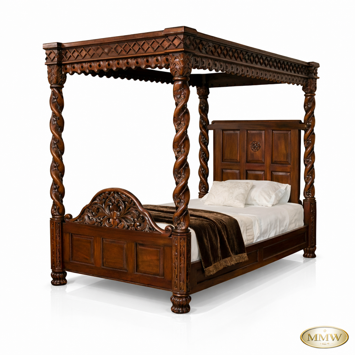 Four Post Canopy Bed w/ Barley Twist Posts