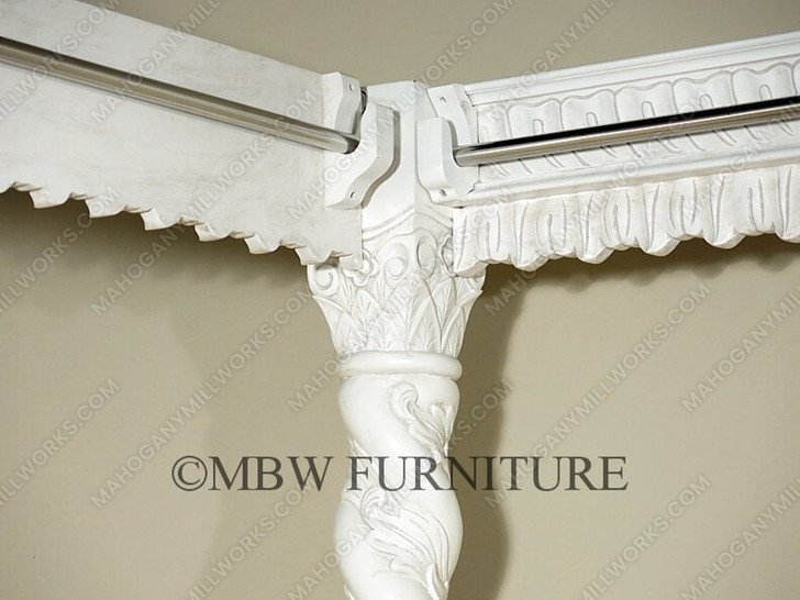 Antiqued White Carved Four Post Canopy Bed