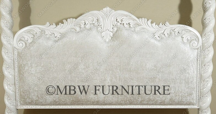 Antiqued White Carved Four Post Canopy Bed