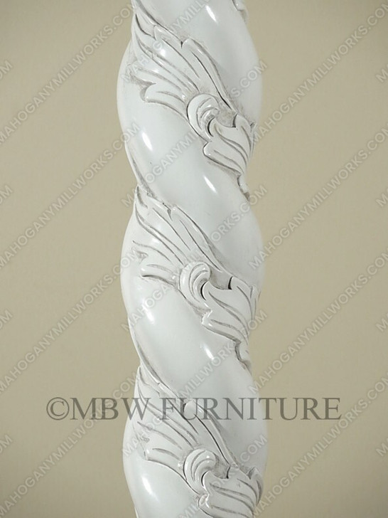 Antiqued White Carved Four Post Canopy Bed
