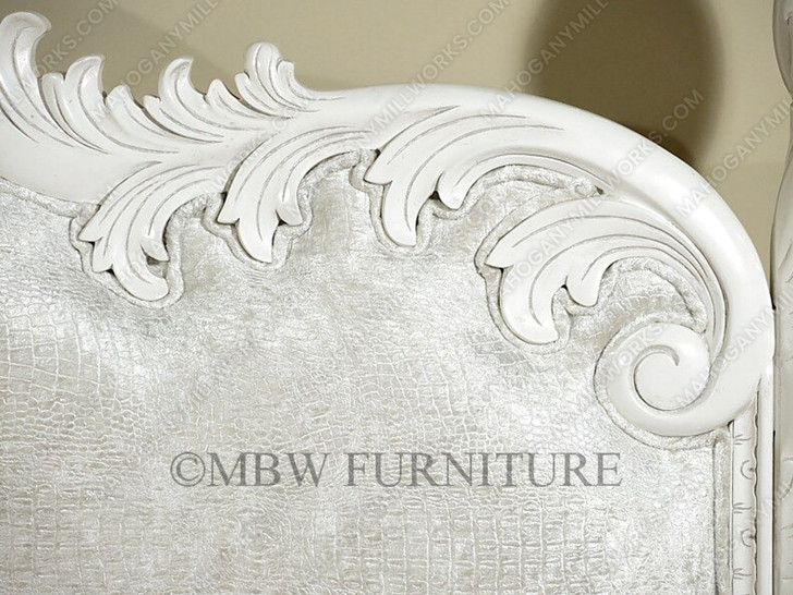 Solid Mahogany Italian Antiqued White Ca King Carved 4 Post Canopy Bed