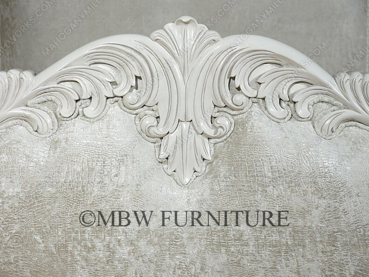 Antiqued White Carved Four Post Canopy Bed