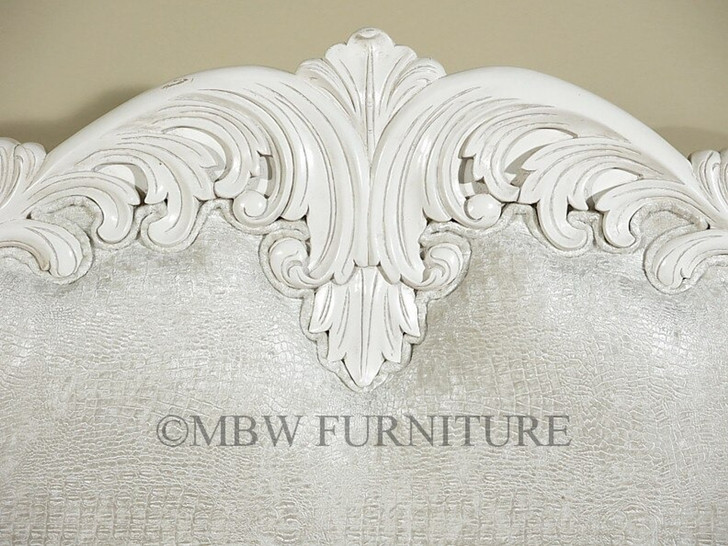 Antiqued White Carved Four Post Canopy Bed
