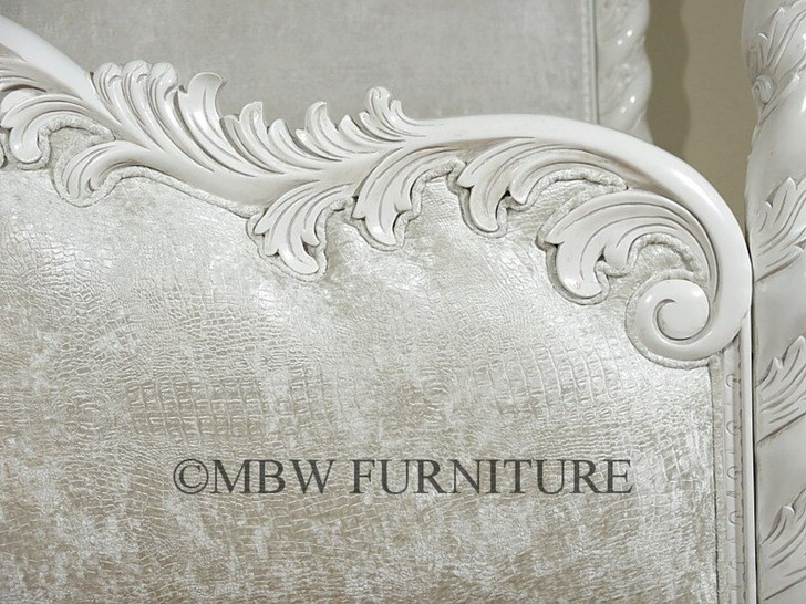 Antiqued White Carved Four Post Canopy Bed