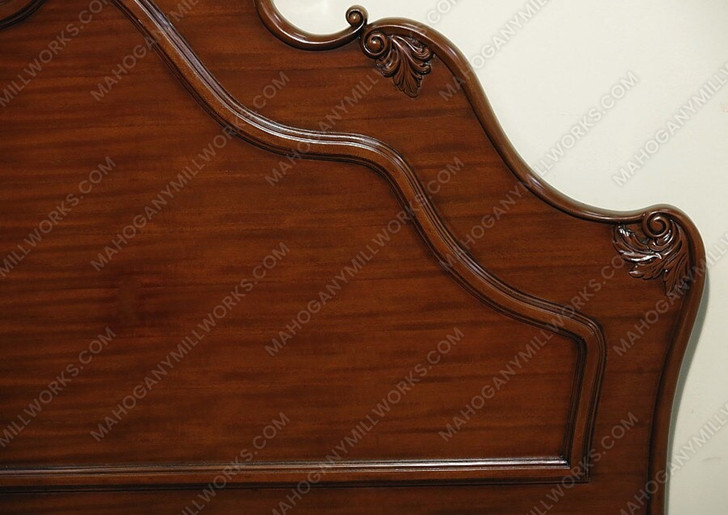 Solid Mahogany Hand Carved E. King Panel Bed w/ Scrolls