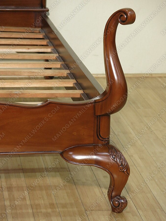 Solid Mahogany Hand Carved E. King Panel Bed w/ Scrolls