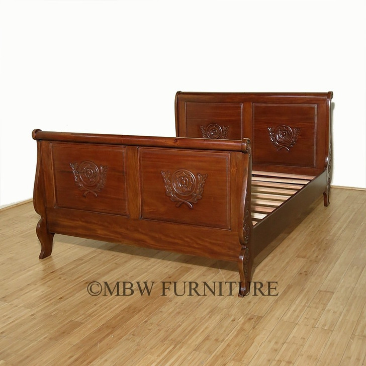 Carved Sleigh Style Panel Bed