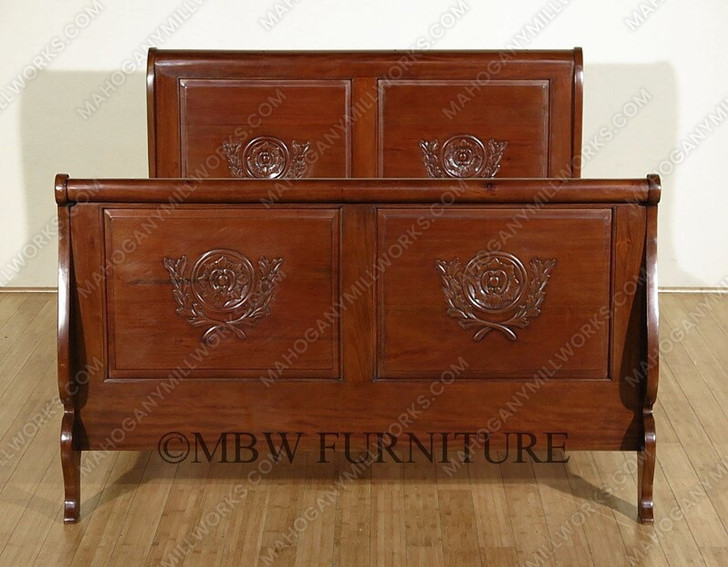 Carved Sleigh Style Panel Bed