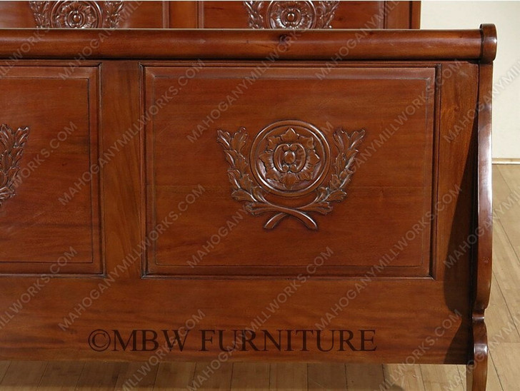 Carved Sleigh Style Panel Bed