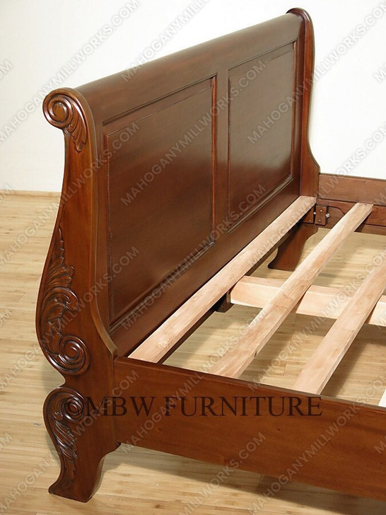 Carved Sleigh Style Panel Bed