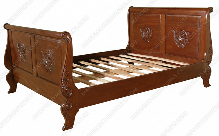 Carved Sleigh Style Panel Bed