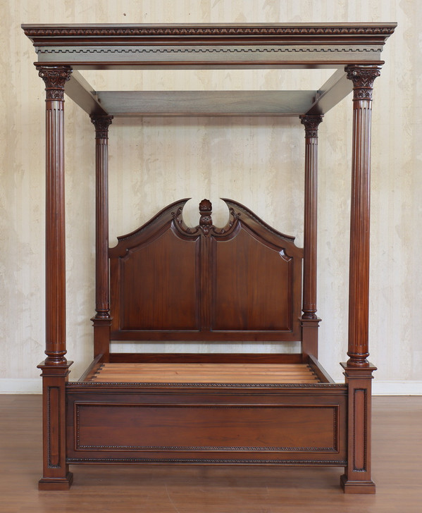 Walnut Roman Four Post Canopy Bed (Queen)